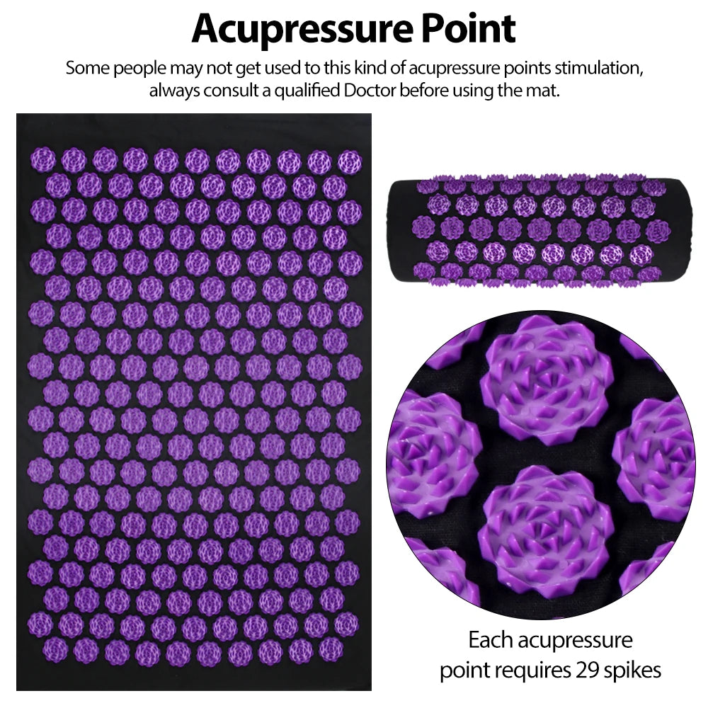 Acupressure Yoga Mat with Spikes – Kuznetsov Applicator Cushion and Pillow Set for Massage, Foot Relief, and Pilates Fitness