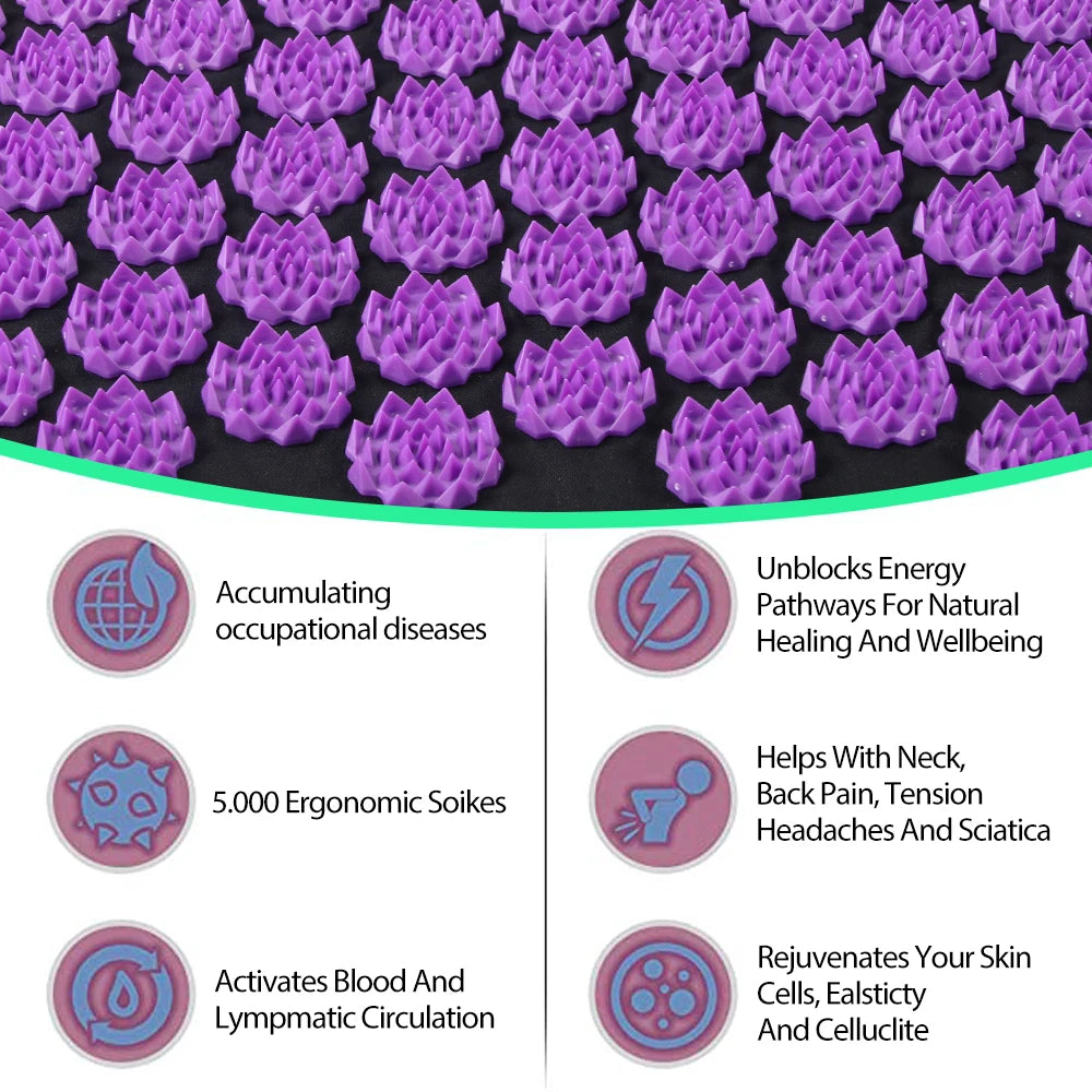 Acupressure Yoga Mat with Spikes – Kuznetsov Applicator Cushion and Pillow Set for Massage, Foot Relief, and Pilates Fitness