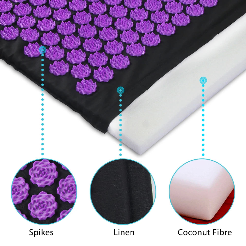 Acupressure Yoga Mat with Spikes – Kuznetsov Applicator Cushion and Pillow Set for Massage, Foot Relief, and Pilates Fitness