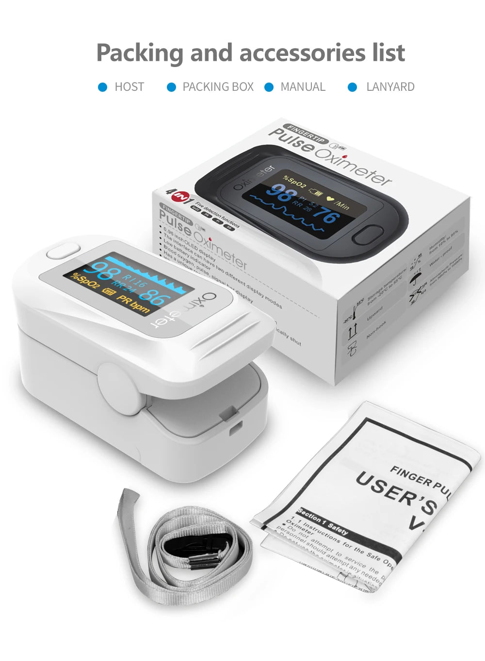 KIUZOU Finger Pulse Oximeter – Blood Oxygen Saturation Meter with SPO2, PR, PI & OLED Display Heart Rate Monitor OLED Oximeter