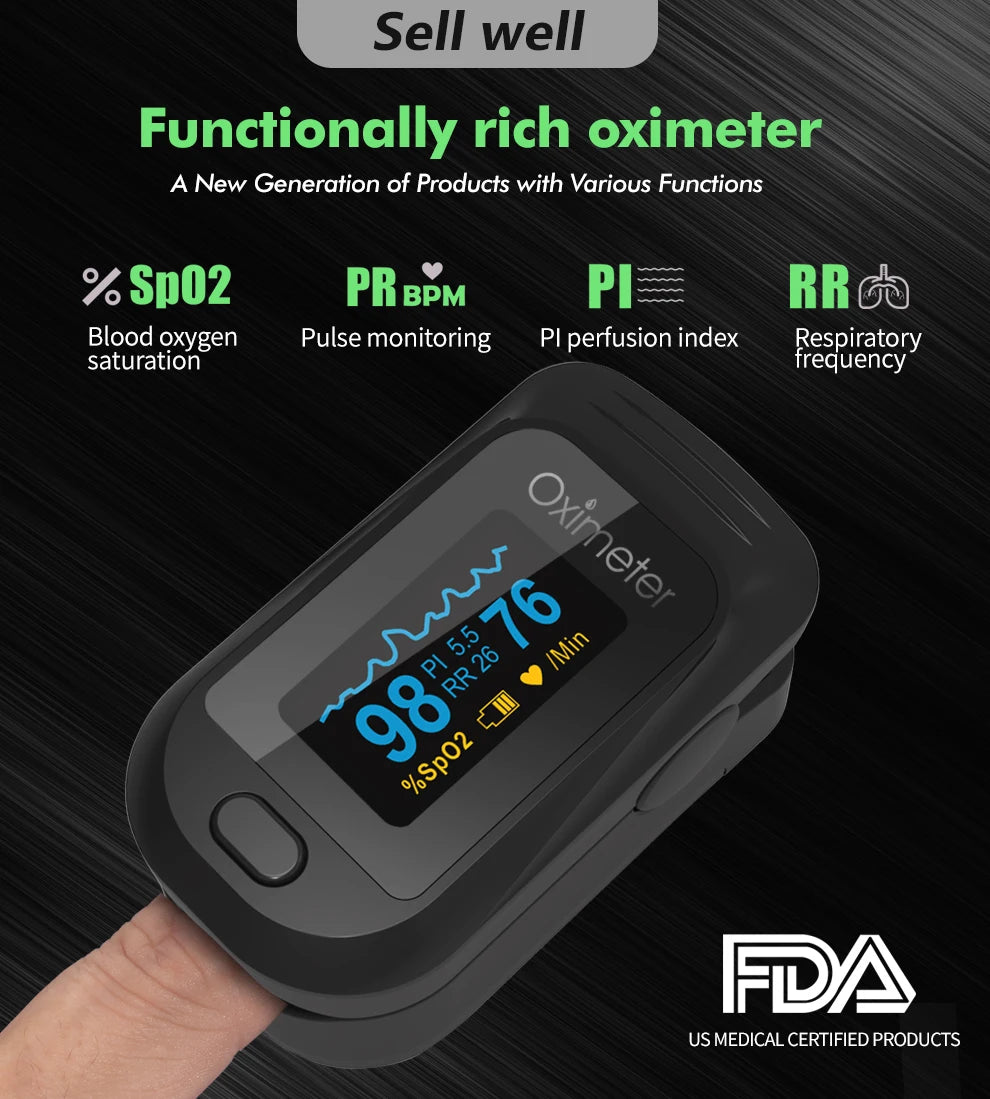 KIUZOU Finger Pulse Oximeter – Blood Oxygen Saturation Meter with SPO2, PR, PI & OLED Display Heart Rate Monitor OLED Oximeter