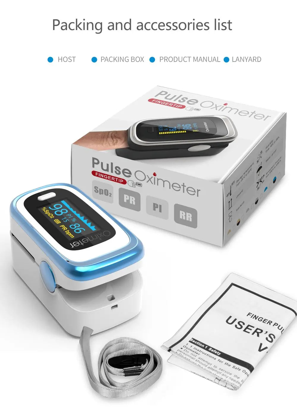 KIUZOU Finger Pulse Oximeter – Blood Oxygen Saturation Meter with SPO2, PR, PI & OLED Display Heart Rate Monitor OLED Oximeter