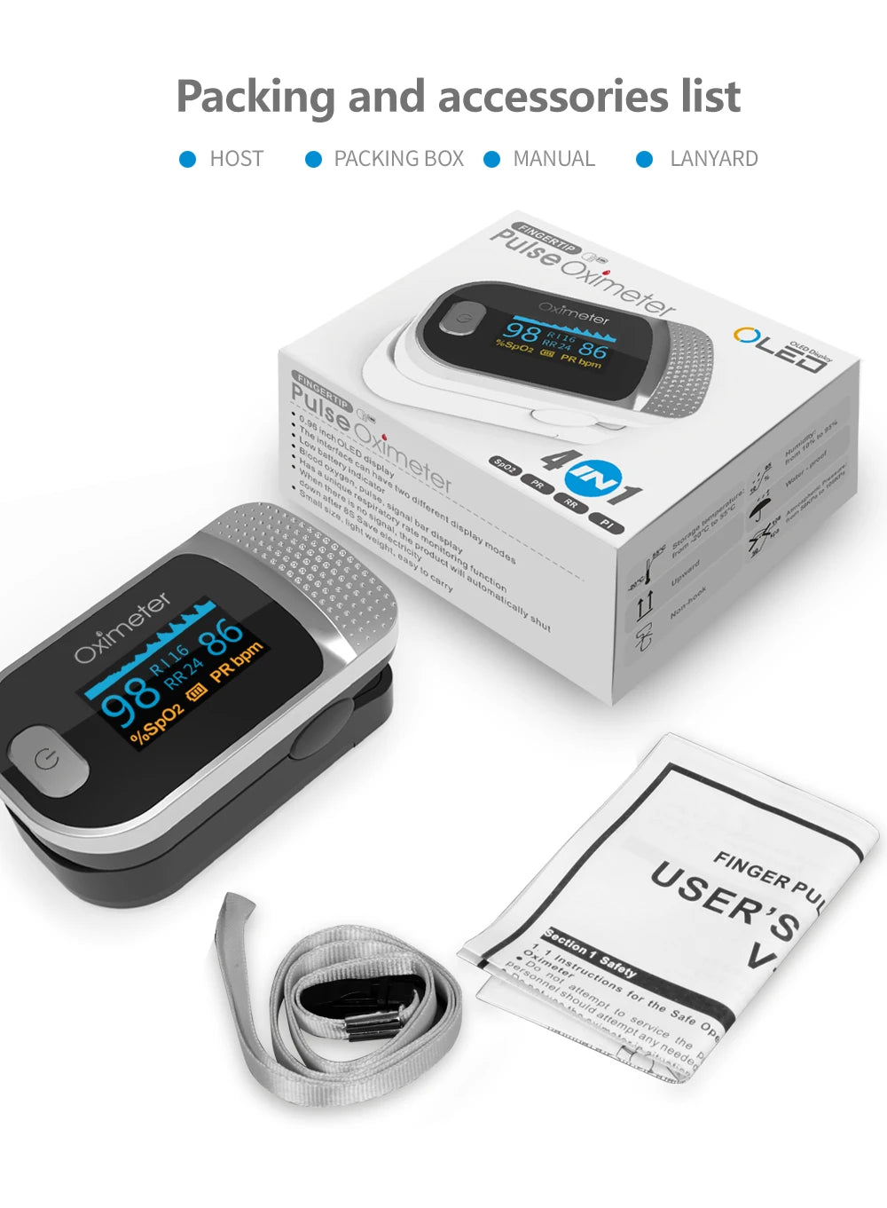 KIUZOU Finger Pulse Oximeter – Blood Oxygen Saturation Meter with SPO2, PR, PI & OLED Display Heart Rate Monitor OLED Oximeter