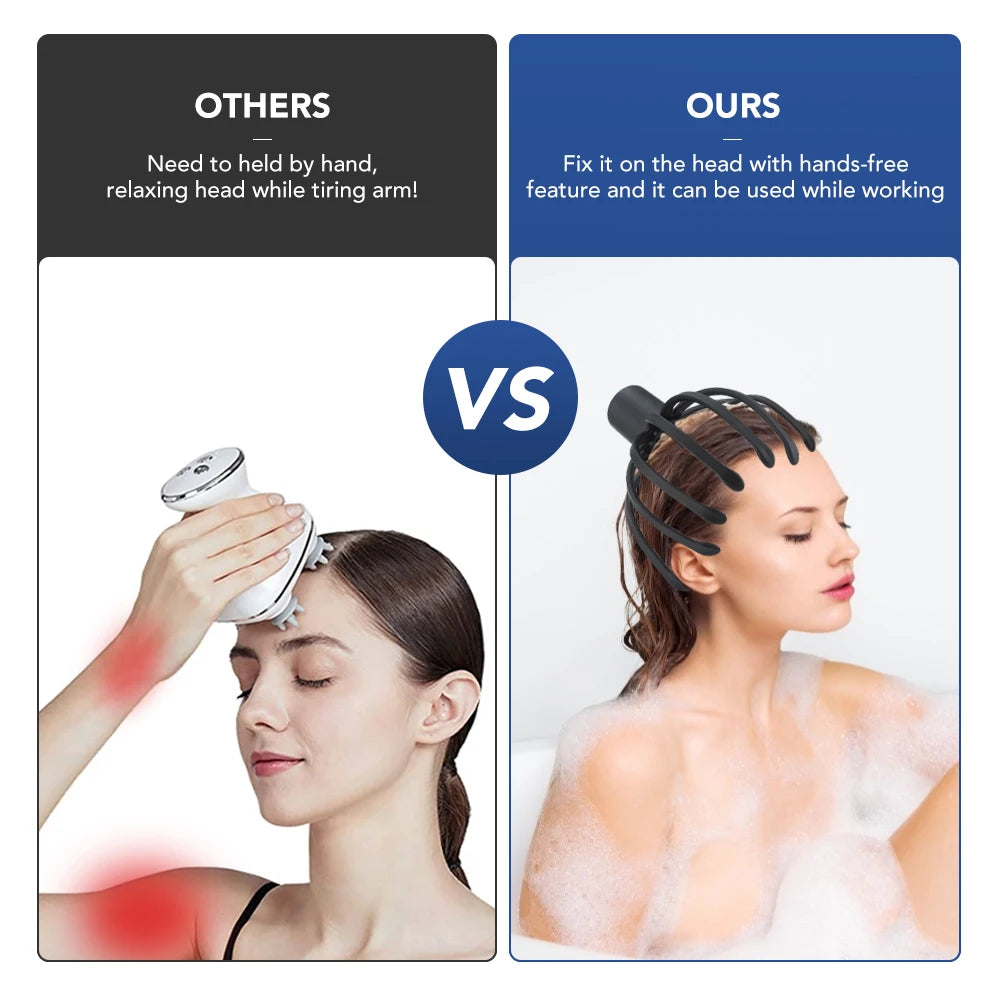 Electric Octopus Head Massager – Hands-Free Vibrating Scalp Massager with LED Red Light & 3-Level Head Scratcher