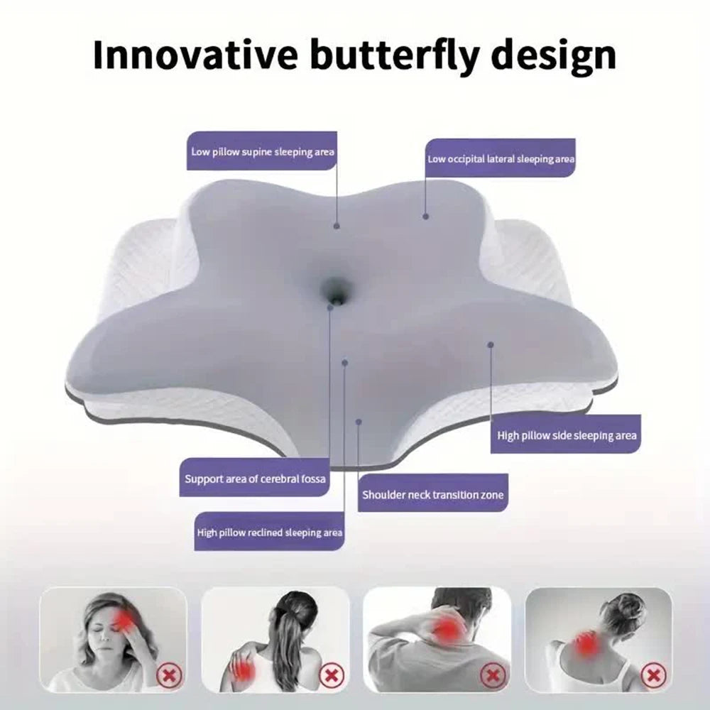 Memory Foam Butterfly Shaped Pillow – Orthopedic Neck Pain Relief & Cervical Spine Alignment Sleeping Support Pillow Beding