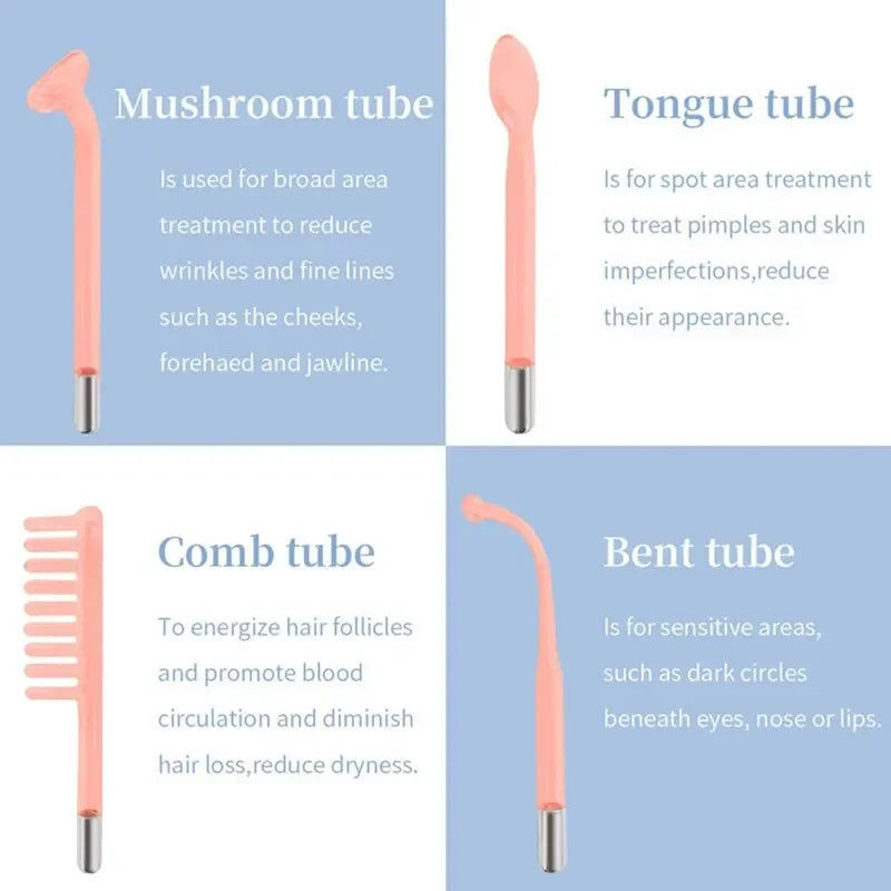 4-in-1 Handheld Electric High Frequency Beauty Device – Portable Machine for Skin Care & Acne Treatment with Neon Facial Therapy Wand