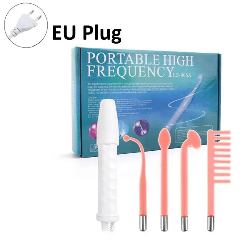 4-in-1 Handheld Electric High Frequency Beauty Device – Portable Machine for Skin Care & Acne Treatment with Neon Facial Therapy Wand