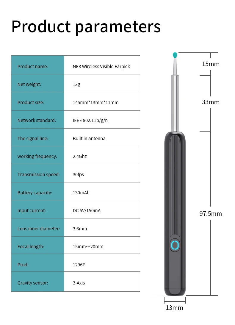 Smart Visual Ear Cleaner with HD Camera | Wireless Otoscope Ear Cleaning Stick USB-C Charging Earpick Tool Set