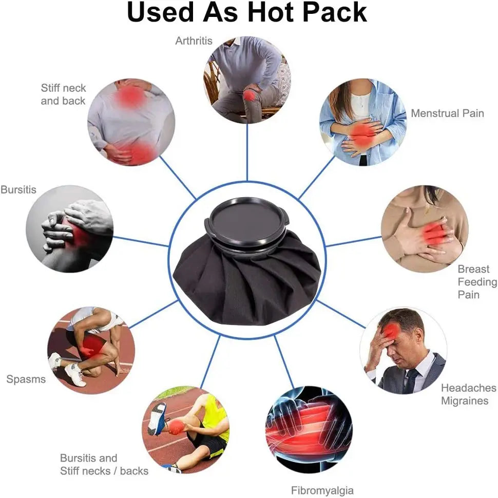 Reusable Ice Pack & Hot Water Compress Bag for Knee, Injuries, Headaches, Kids & Adults