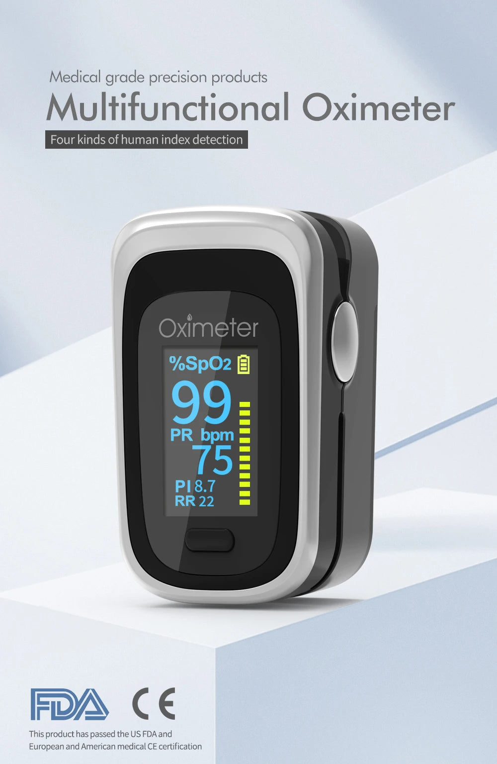 KIUZOU Finger Pulse Oximeter – Blood Oxygen Saturation Meter with SPO2, PR, PI & OLED Display Heart Rate Monitor OLED Oximeter