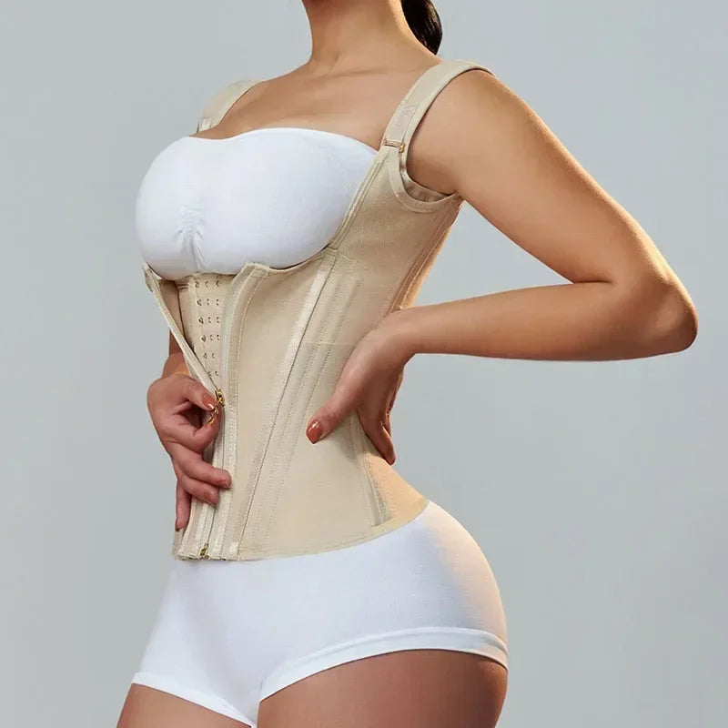 Fajas Colombianas Women's Shapewear Vest – Body Shaper for Women with Adjustable Waist Trainer Corset, Zipper & Hook-Eye Closure