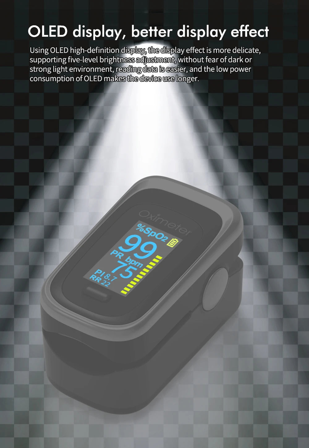KIUZOU Finger Pulse Oximeter – Blood Oxygen Saturation Meter with SPO2, PR, PI & OLED Display Heart Rate Monitor OLED Oximeter