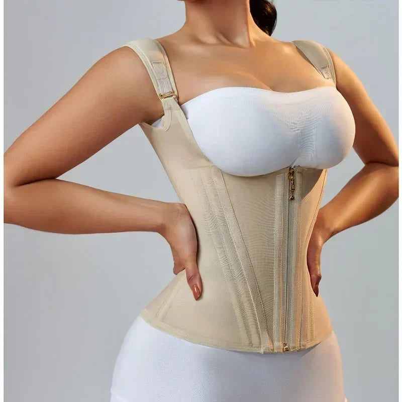 Fajas Colombianas Women's Shapewear Vest – Body Shaper for Women with Adjustable Waist Trainer Corset, Zipper & Hook-Eye Closure