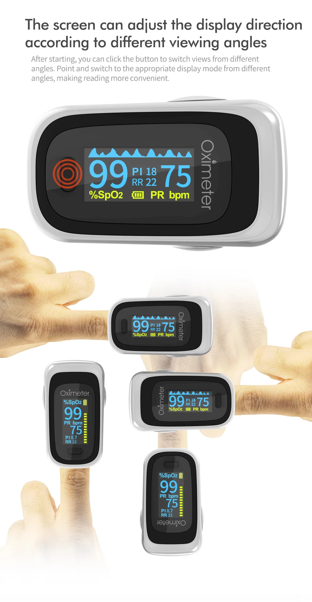 KIUZOU Finger Pulse Oximeter – Blood Oxygen Saturation Meter with SPO2, PR, PI & OLED Display Heart Rate Monitor OLED Oximeter