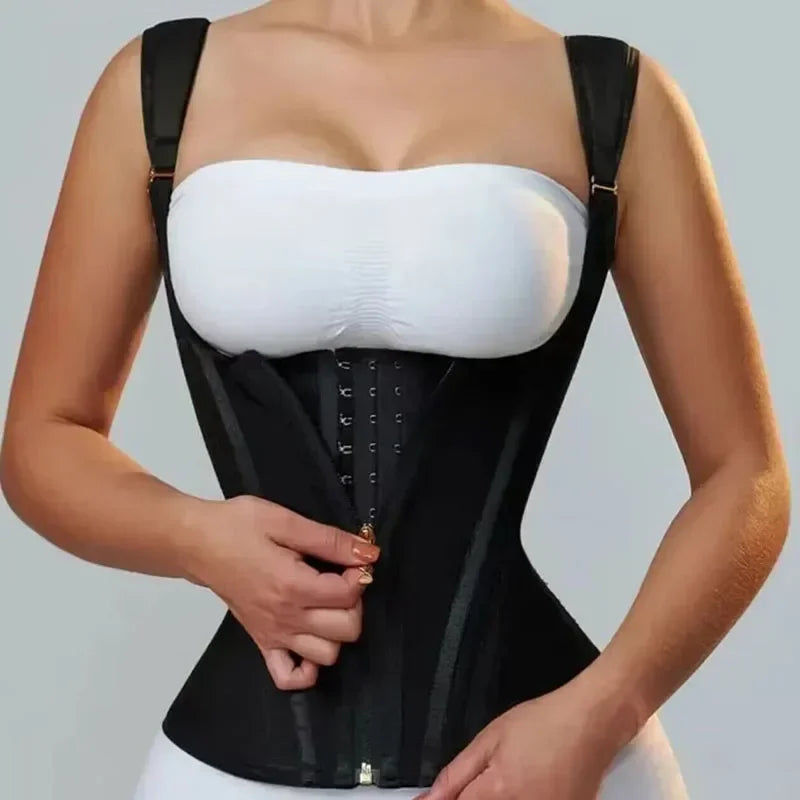 Fajas Colombianas Women's Shapewear Vest – Body Shaper for Women with Adjustable Waist Trainer Corset, Zipper & Hook-Eye Closure