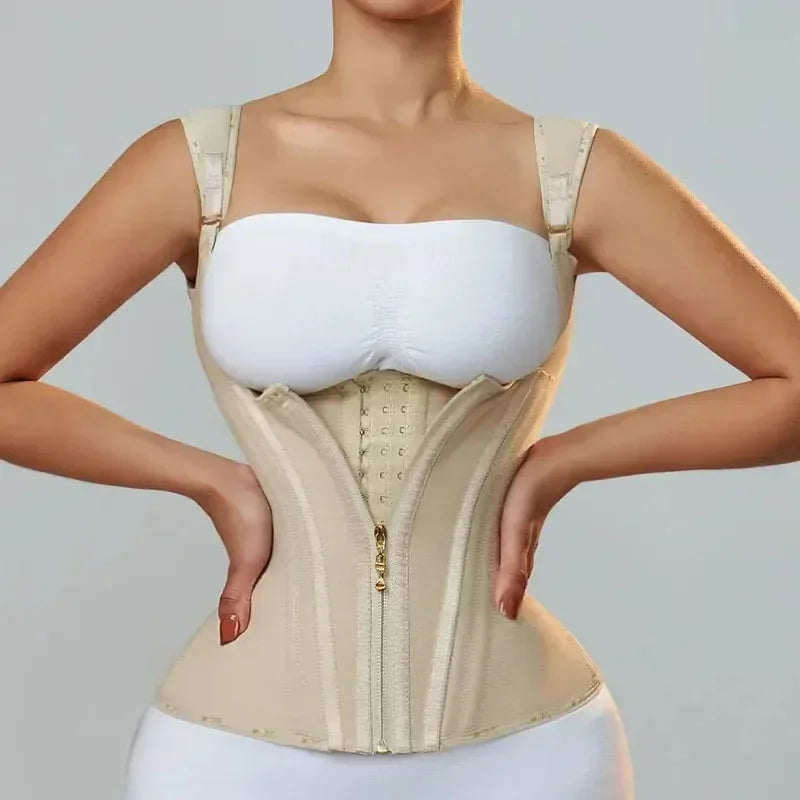 Fajas Colombianas Women's Shapewear Vest – Body Shaper for Women with Adjustable Waist Trainer Corset, Zipper & Hook-Eye Closure