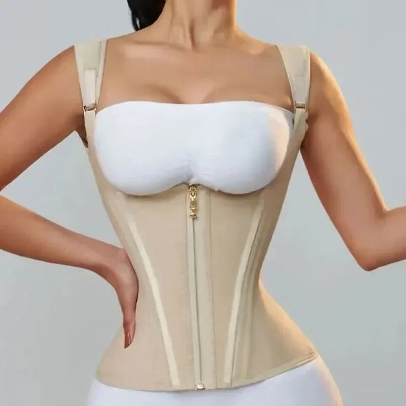 Fajas Colombianas Women's Shapewear Vest – Body Shaper for Women with Adjustable Waist Trainer Corset, Zipper & Hook-Eye Closure