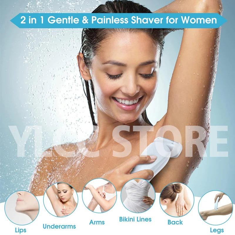Electric Razor for Women 2-in-1 Bikini Trimmer Facial Shaver – IPX7 Waterproof Ladies Electric Shaver for Underarms, Legs & Body Hair Removal
