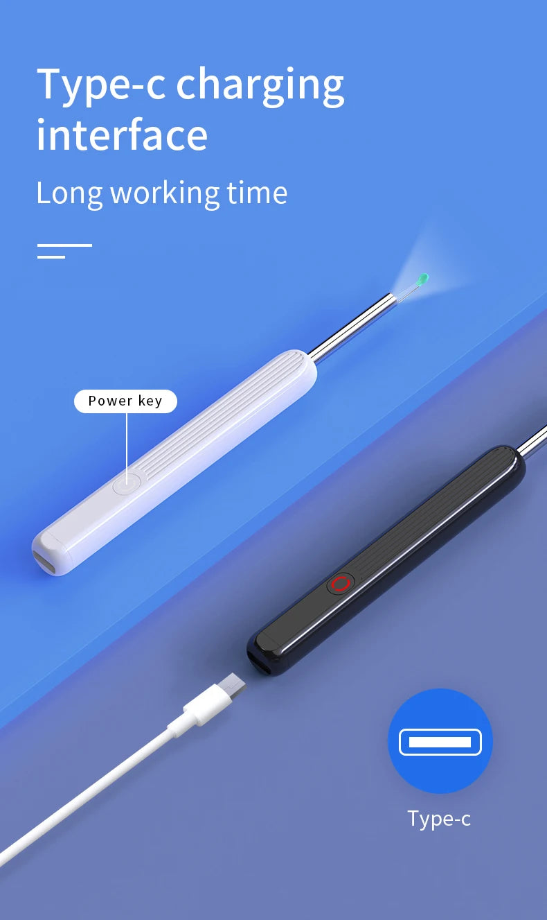 Smart Visual Ear Cleaner with HD Camera | Wireless Otoscope Ear Cleaning Stick USB-C Charging Earpick Tool Set