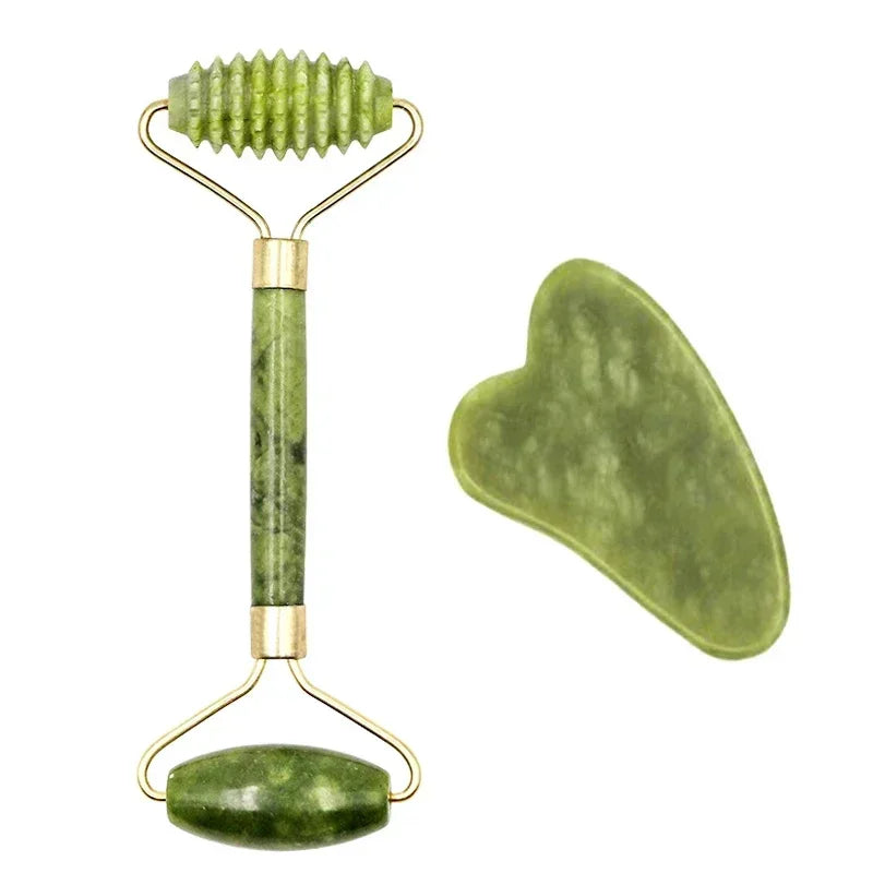 Guasha Natural Stone Face Roller & Jade Roller Gua Sha Massage Tool Set for SPA and Body Care