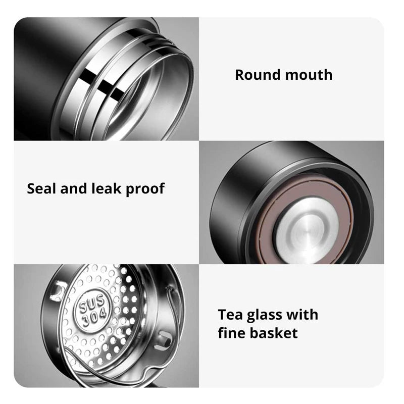 1pc 500ml Black Stainless Steel Smart Thermos Bottle – Temperature Display Water Bottle Portable Thermal Mug for Men & Women Business Gift