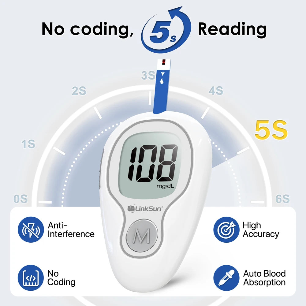 LinkSun G-425-3 Blood Glucose Meter with 10/50/100pcs Test Strips | Medical Diabetes Glucosemeter & Blood Sugar Monitor Kit