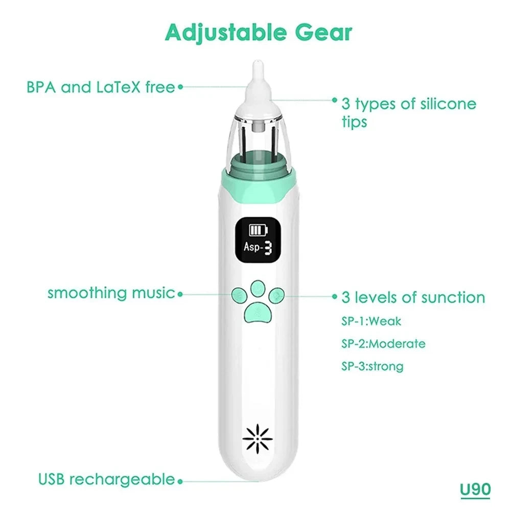 Electric Nasal Aspirator for Babies and Young Children – Newborn Nasal Mucus Cleaner & Electric Nasal Irrigator Tool