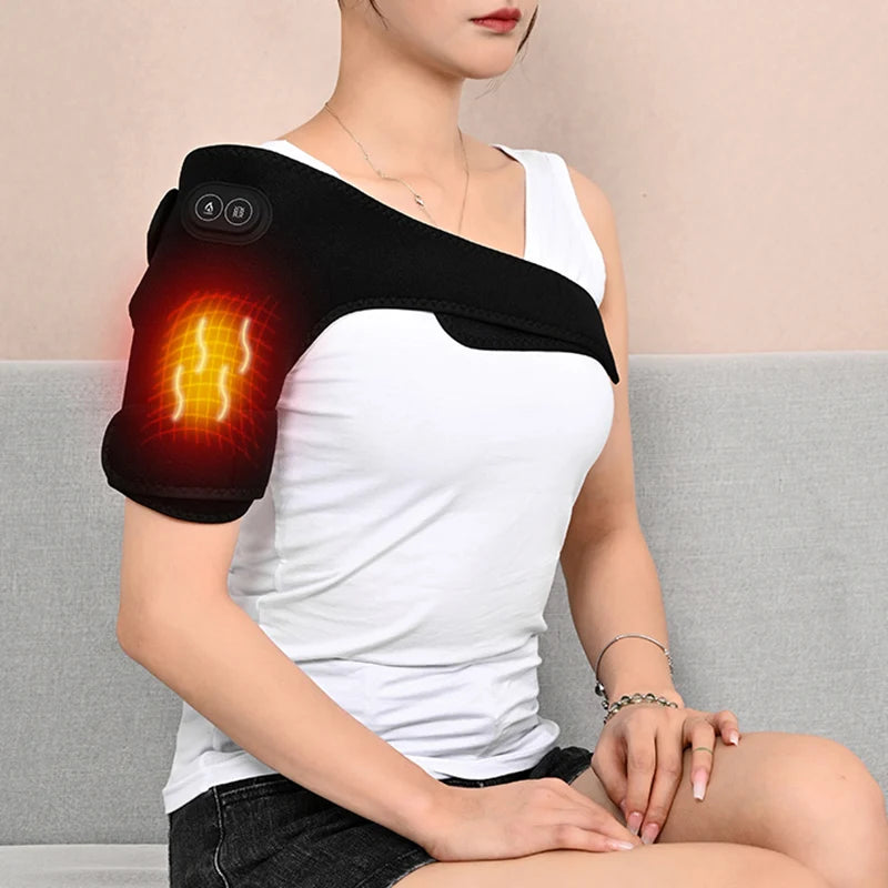 USB Heated Knee Massager & Electric Heating Shoulder Pad – Adjustable Vibration Support Brace with Three Heat Levels