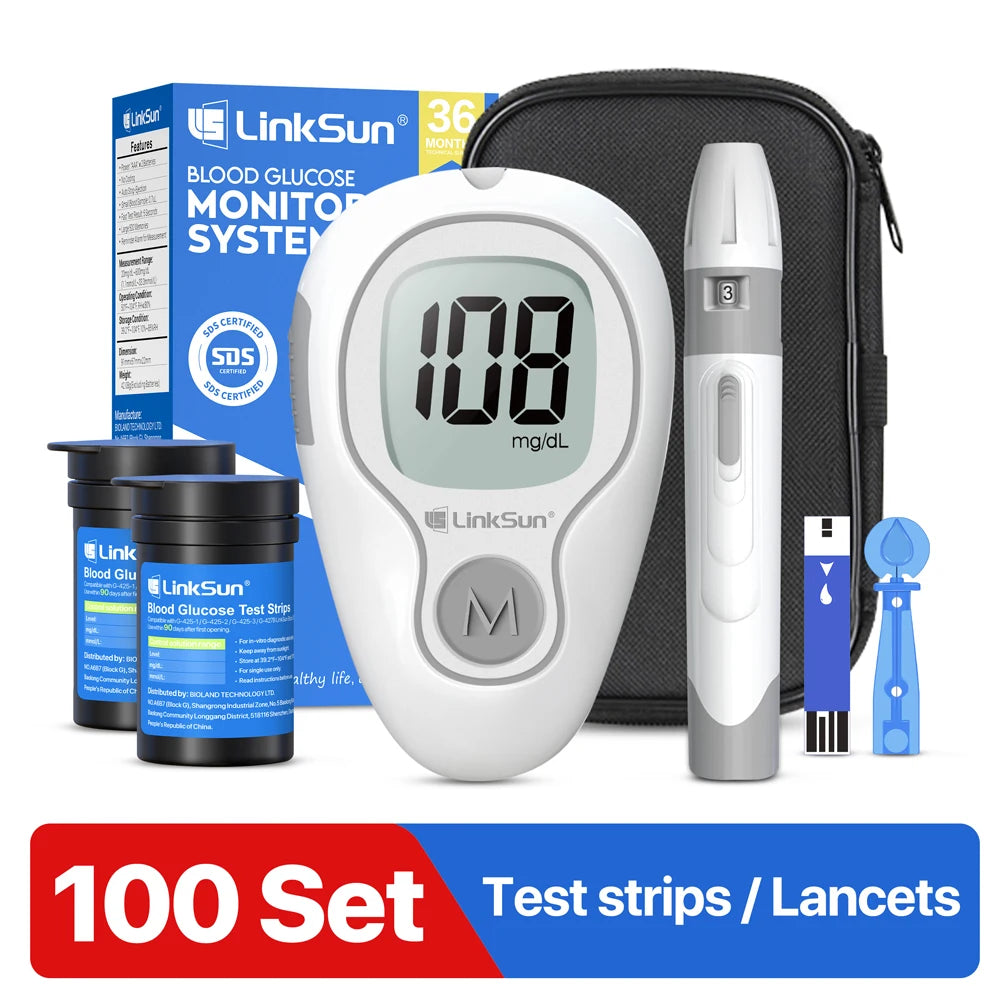 LinkSun G-425-3 Blood Glucose Meter with 10/50/100pcs Test Strips | Medical Diabetes Glucosemeter & Blood Sugar Monitor Kit