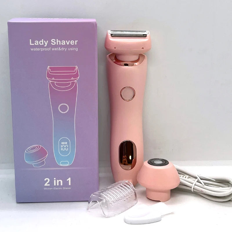 Electric Razor for Women 2-in-1 Bikini Trimmer Facial Shaver – IPX7 Waterproof Ladies Electric Shaver for Underarms, Legs & Body Hair Removal