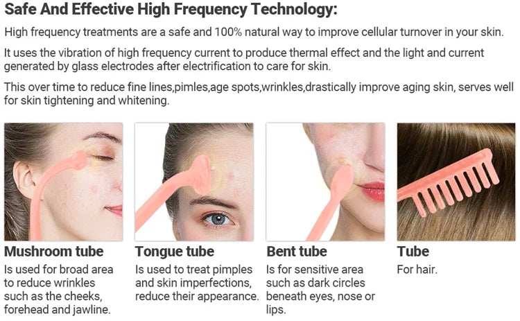 4-in-1 Handheld Electric High Frequency Beauty Device – Portable Machine for Skin Care & Acne Treatment with Neon Facial Therapy Wand