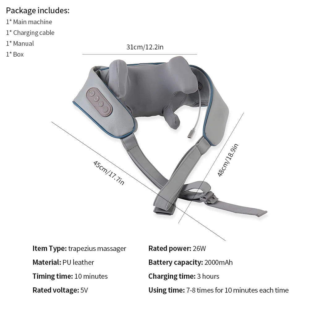 Foreverlily Wireless Neck and Back Massager – Deep Tissue Neck and Shoulder Kneading Massage Shawl for Cervical and Trapezius Relief