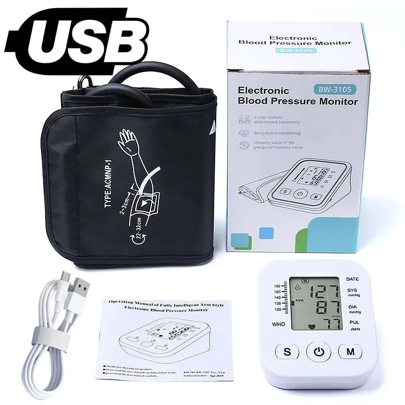 Portable Tonometer & Digital Tensiometer | Automatic Arm BP Monitor with Heart Rate Sensor
