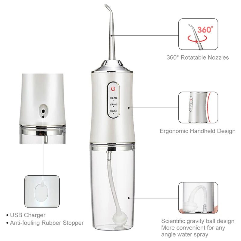 Portable Smart Oral Irrigator & Dental Water Flosser – 4 Jets, 3 Modes, Rechargeable Teeth Cleaner for Orthodontic Care