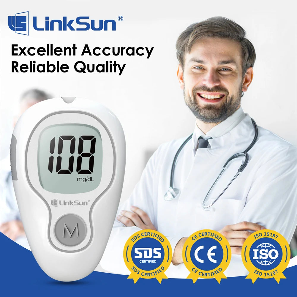 LinkSun G-425-3 Blood Glucose Meter with 10/50/100pcs Test Strips | Medical Diabetes Glucosemeter & Blood Sugar Monitor Kit