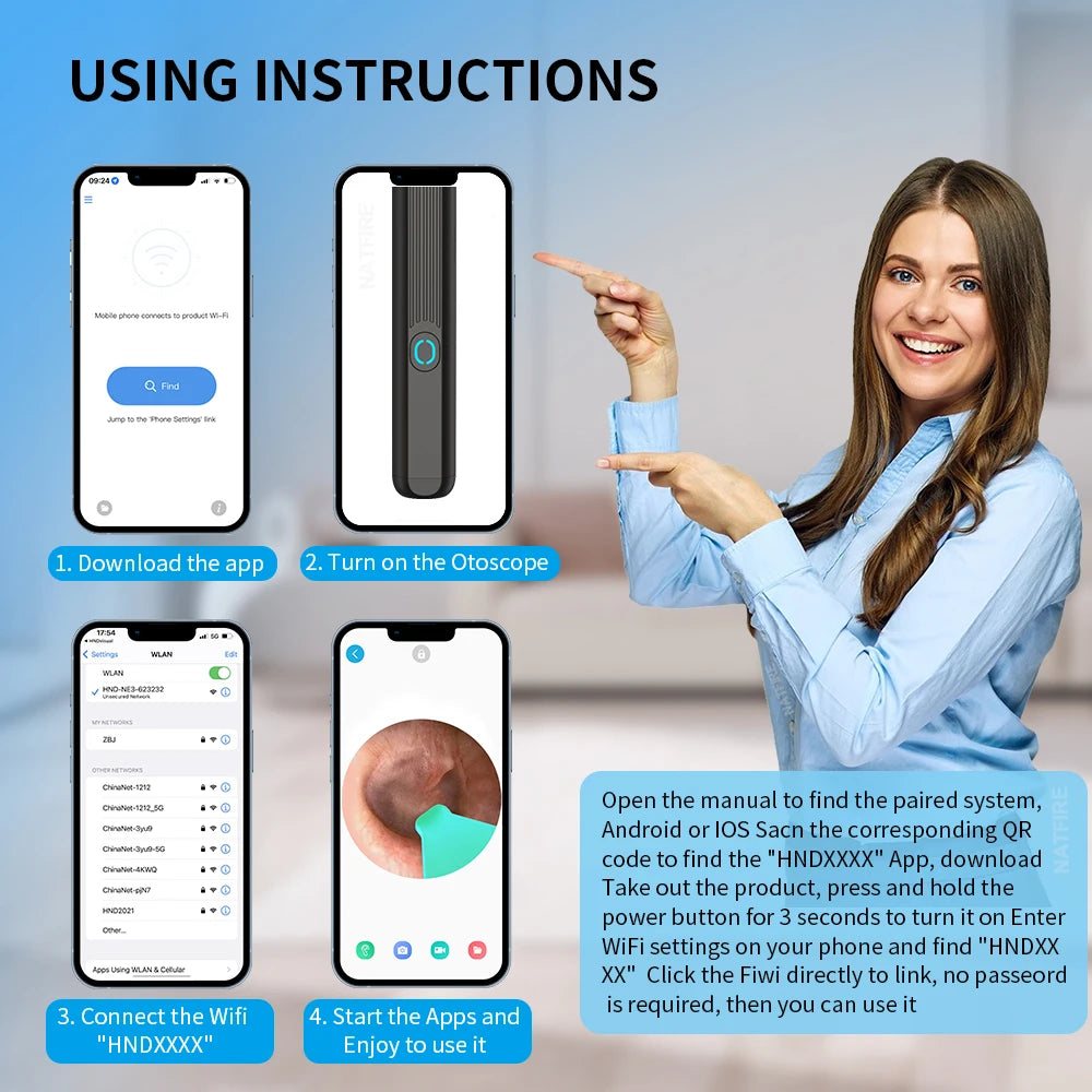 Smart Visual Ear Cleaner with HD Camera | Wireless Otoscope Ear Cleaning Stick USB-C Charging Earpick Tool Set