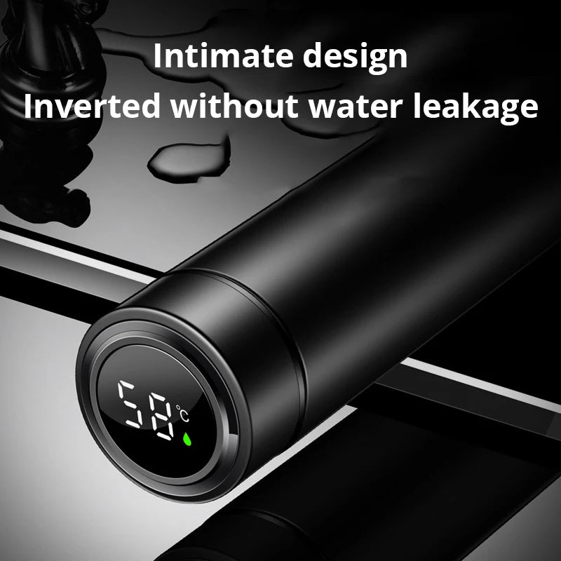 1pc 500ml Black Stainless Steel Smart Thermos Bottle – Temperature Display Water Bottle Portable Thermal Mug for Men & Women Business Gift