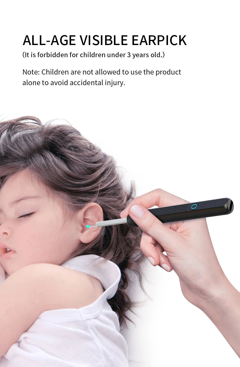 Smart Visual Ear Cleaner with HD Camera | Wireless Otoscope Ear Cleaning Stick USB-C Charging Earpick Tool Set