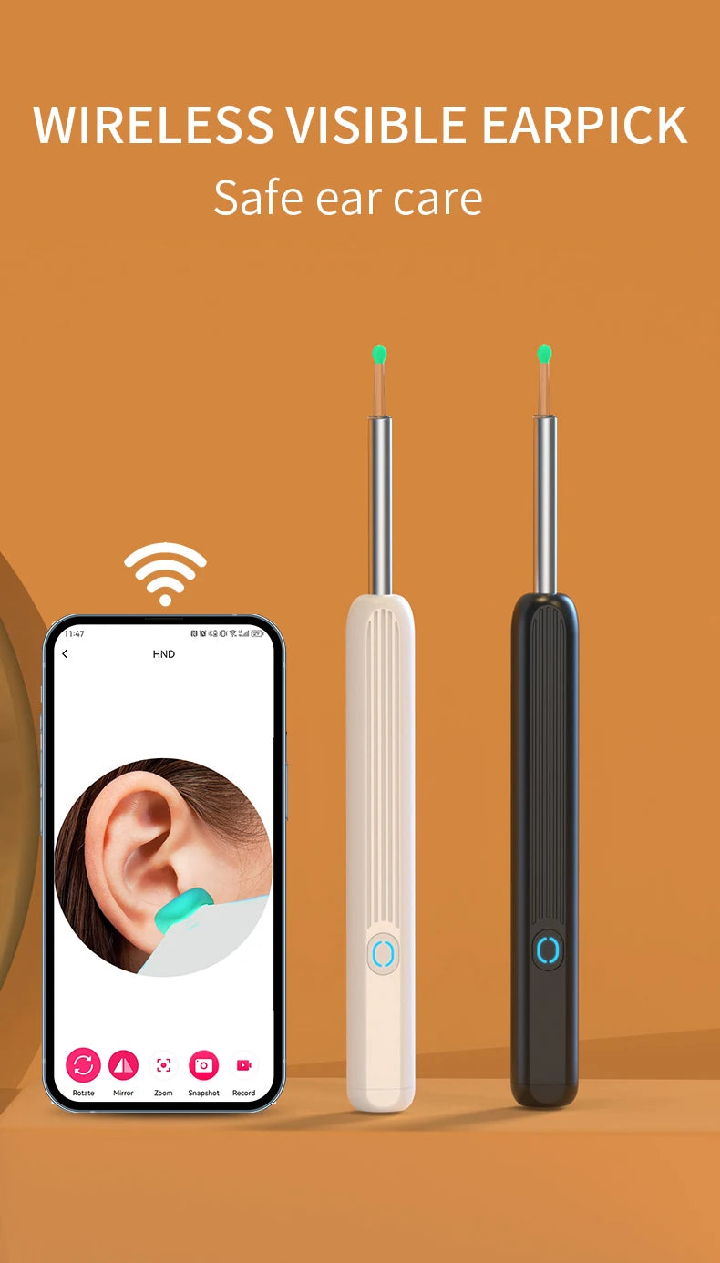 Smart Visual Ear Cleaner with HD Camera | Wireless Otoscope Ear Cleaning Stick USB-C Charging Earpick Tool Set