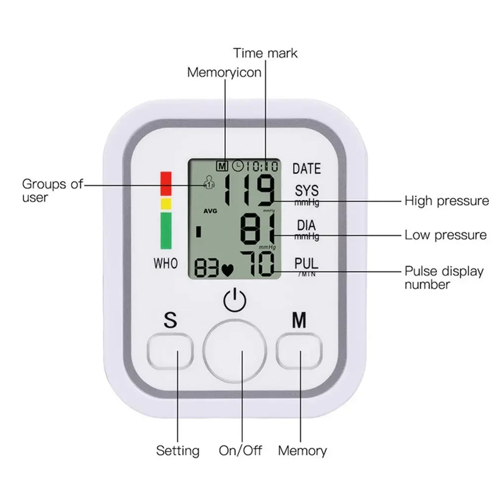 Portable Tonometer & Digital Tensiometer | Automatic Arm BP Monitor with Heart Rate Sensor