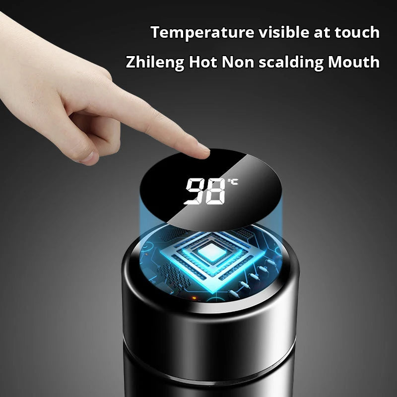 1pc 500ml Black Stainless Steel Smart Thermos Bottle – Temperature Display Water Bottle Portable Thermal Mug for Men & Women Business Gift