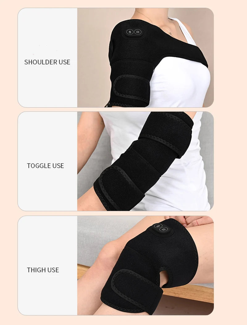 USB Heated Knee Massager & Electric Heating Shoulder Pad – Adjustable Vibration Support Brace with Three Heat Levels