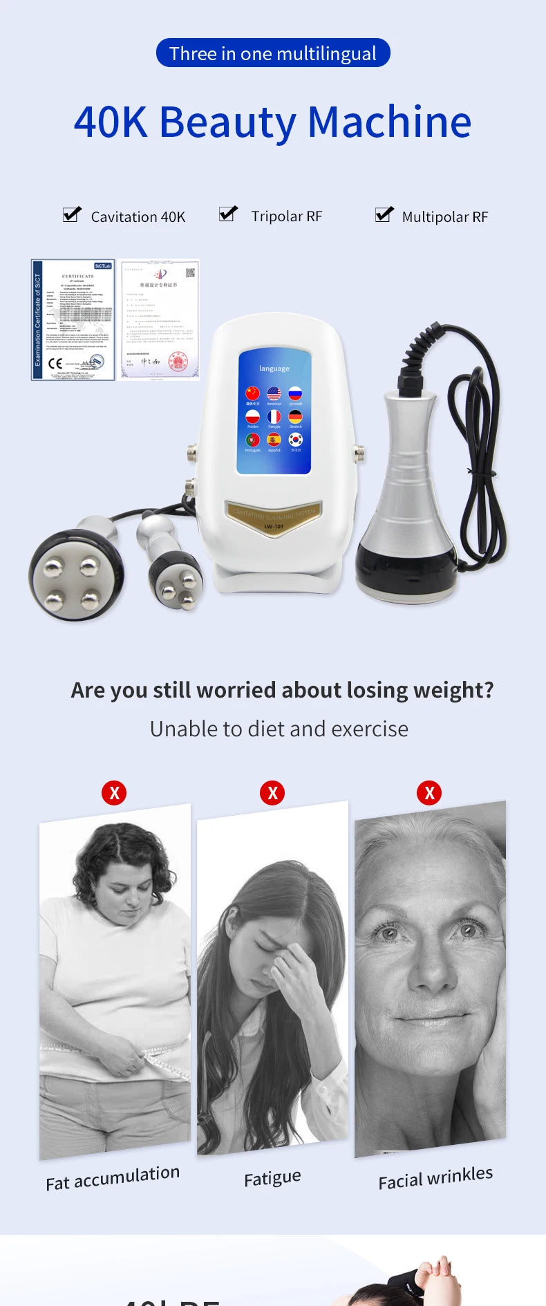 2022 Hot Selling 40K Ultrasonic Cavitation Body Facial Radiofrequency Massage Weight Loss Machine Body Shaping Slimming Fat Burning Machine