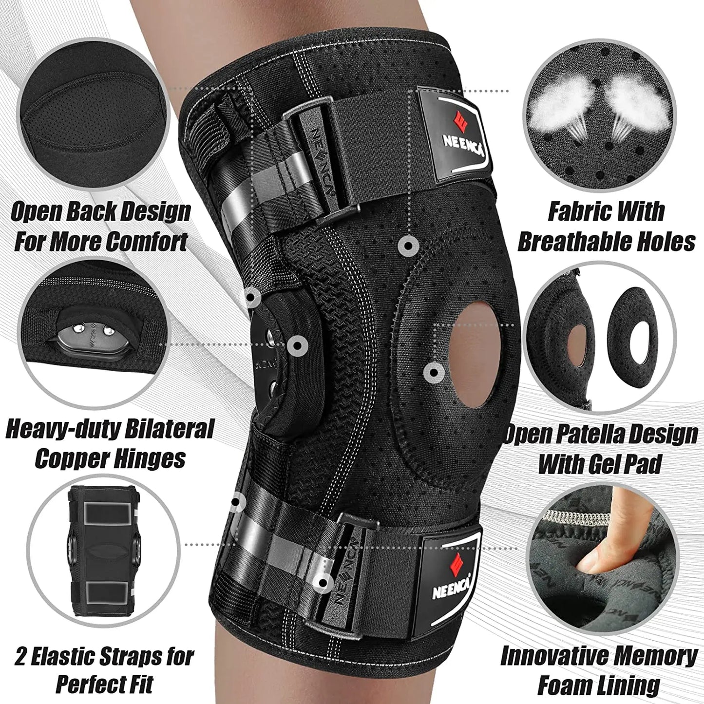 NEENCA Hinged Knee Brace for Knee Pain Knee Support with Stabilizers for ACL, PCL, Arthritis & Meniscus Tear Relief