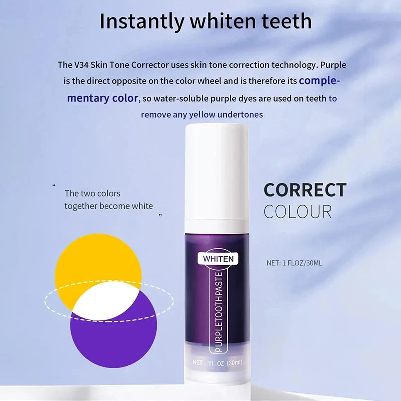 New 5D Teeth Whitening Toothpaste – V34 Purple Toothpaste Stick for Teeth Cleaning, Fresh Breath & Whitening Care