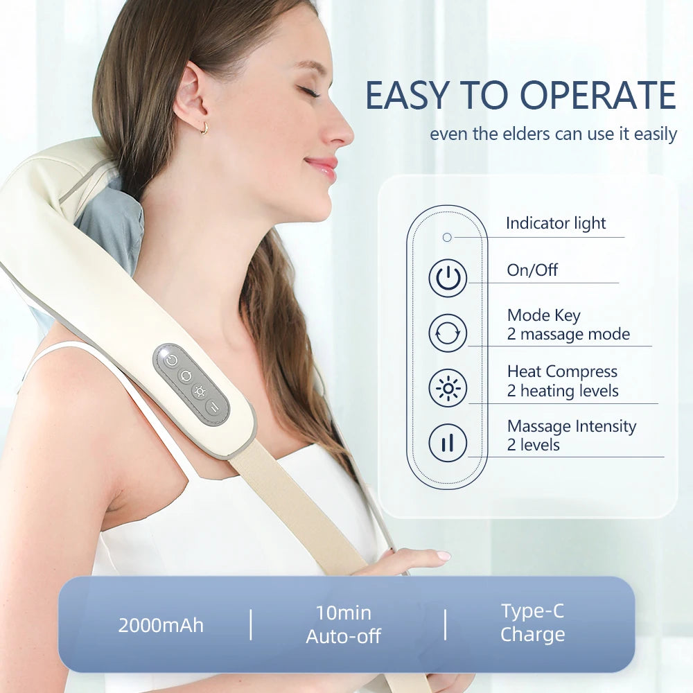 Foreverlily Wireless Neck and Back Massager – Deep Tissue Neck and Shoulder Kneading Massage Shawl for Cervical and Trapezius Relief