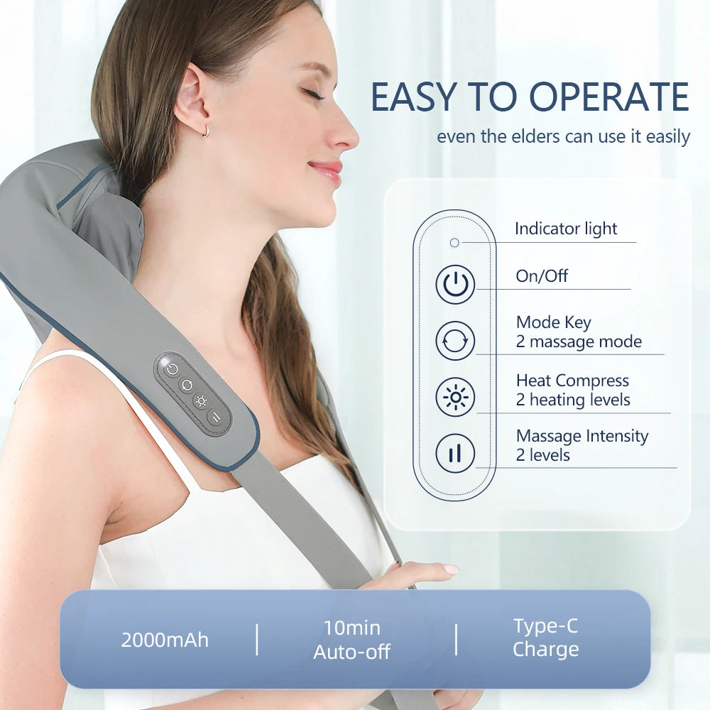 Foreverlily Wireless Neck and Back Massager – Deep Tissue Neck and Shoulder Kneading Massage Shawl for Cervical and Trapezius Relief