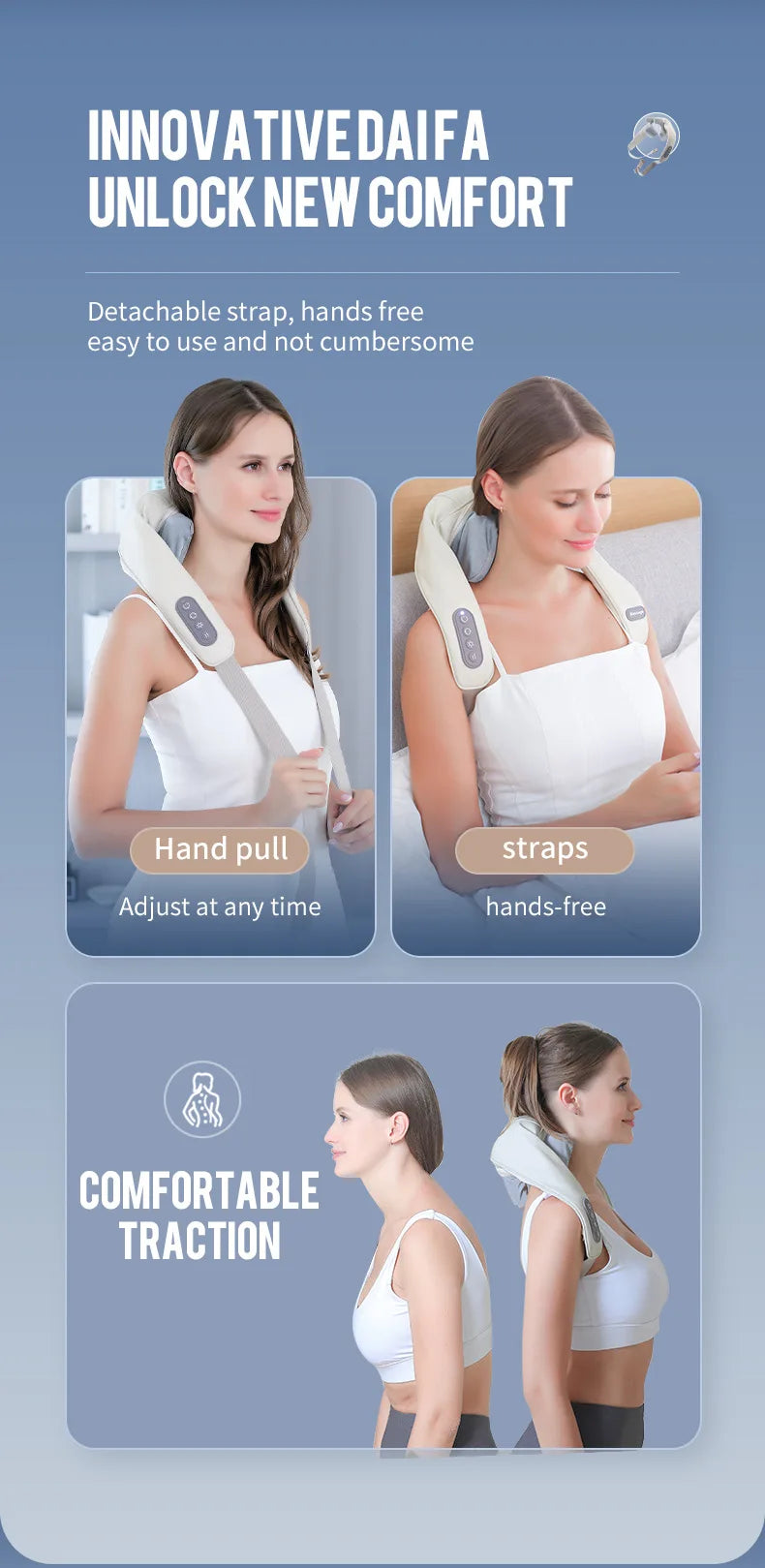 Foreverlily Wireless Neck and Back Massager – Deep Tissue Neck and Shoulder Kneading Massage Shawl for Cervical and Trapezius Relief