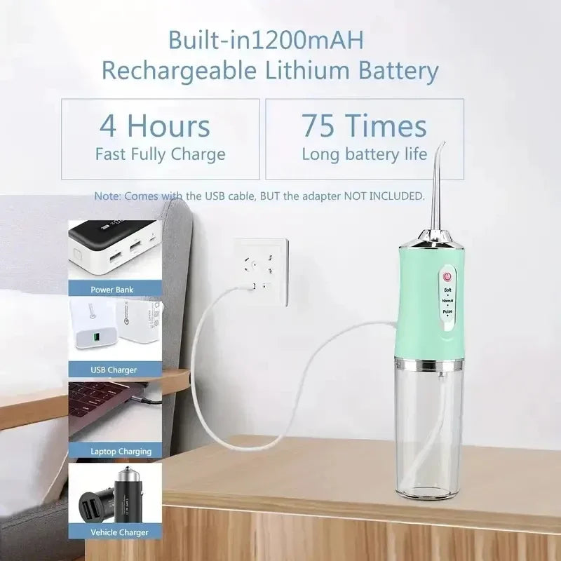 Portable Smart Oral Irrigator & Dental Water Flosser – 4 Jets, 3 Modes, Rechargeable Teeth Cleaner for Orthodontic Care
