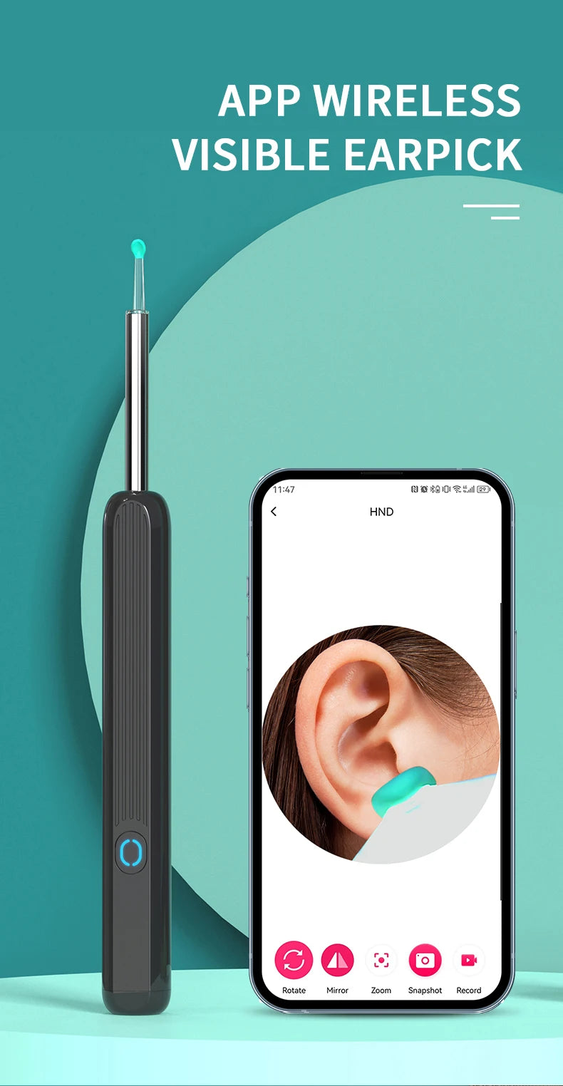 Smart Visual Ear Cleaner with HD Camera | Wireless Otoscope Ear Cleaning Stick USB-C Charging Earpick Tool Set
